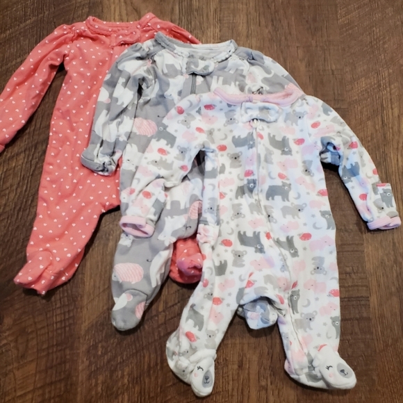 Carters 3 Just One You Baby Girl Footed Pajamas Sleep PJs Pink Koala Hedgehog NB - Picture 1 of 13
